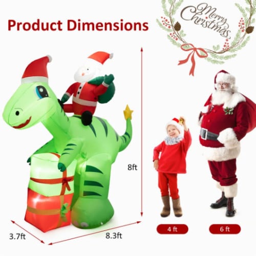 Hivvago 8 Feet Lighted Christmas Inflatable Santa Claus Dinosaur Decoration with Gift Boxes Perspective: left