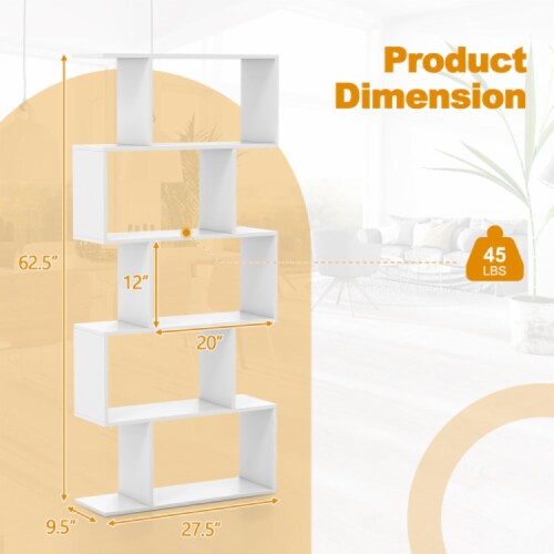 Hivvago 5-Tier Bookshelf with Anti-Toppling Device for Living Room Home Office-White Perspective: left