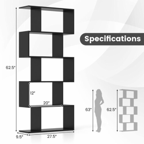 Hivvago 5-Tier Bookshelf with Anti-Toppling Device for Living Room Home Office-Black Perspective: left