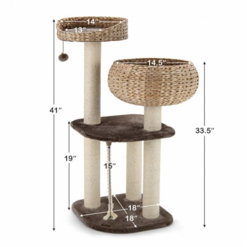 Hivvago 41 Inch Rattan Cat Tree with Napping Perch-Beige Perspective: left