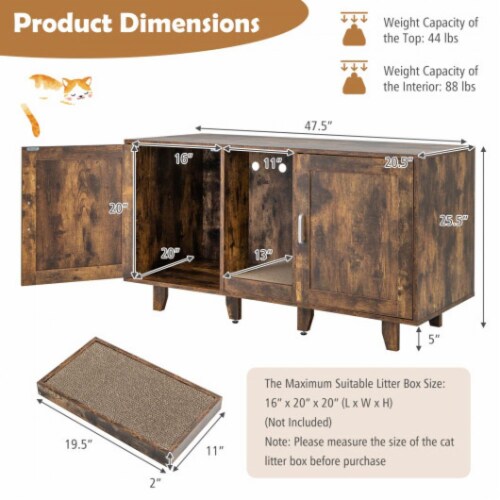 Hivvago 2-Door Cat Litter Box Enclosure with Winding Entry and Scratching Board Perspective: left