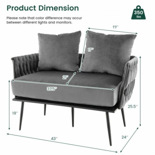 Hivvago Modern Loveseat Sofa Upholstered Dutch Velvet Sofa Couch-Gray Perspective: left