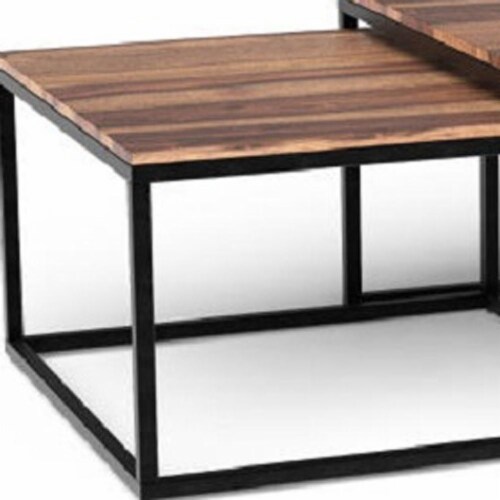 Set Of 2 Squared Off Natural Wood Nesting Coffee Tables