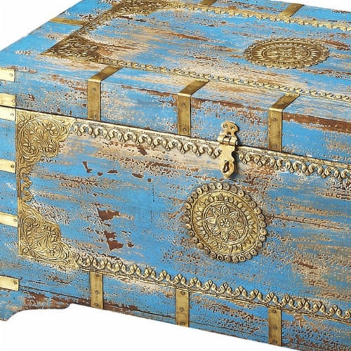 Traditional Hand Painted Brass Inlay Storage Trunk Traditional Hand Painted Brass Inlay Storage Trunk