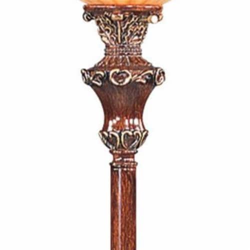 69 inch Brown Faux Wood Torchiere Floor Lamp With Brown Stained Glass Bell Shade 1 King Soopers