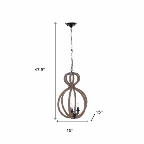 Natural and Black Iron and Rope Three Light Ceiling Light Natural and Black Iron and Rope Three Light Ceiling Light