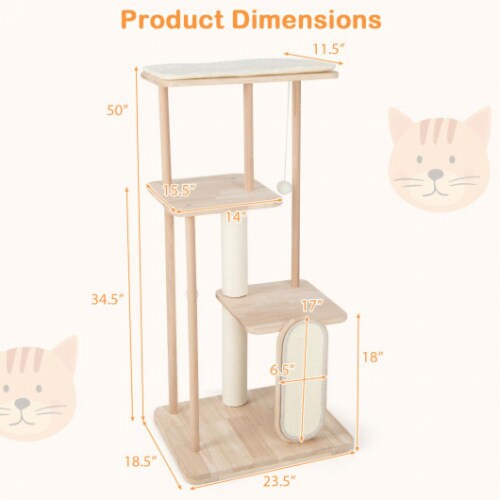 Hivvago Wooden Multi-level Modern Cat Tower with Scratching Board and Post Perspective: left