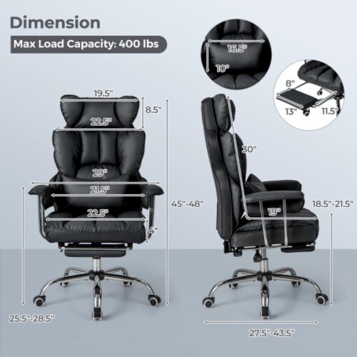 Hivvago Big and Tall Executive Office Desk Chair with Footrest-Black Perspective: left