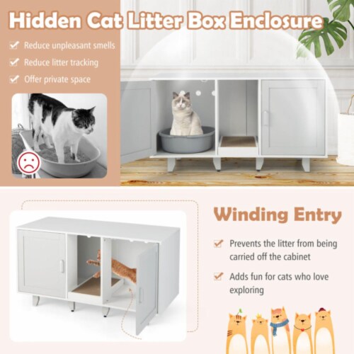 Hivvago 2-Door Cat Litter Box Enclosure with Winding Entry and Scratching Board Perspective: left