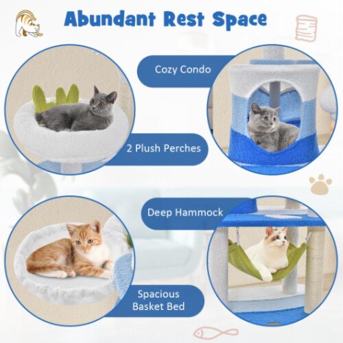 Hivvago Multi-level Cat Tower with Sisal Covered Scratching Posts-Blue Perspective: left