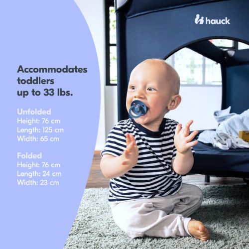 hauck Dream N Play Plus Foldable Travel Bed and Playpen with Mattress, Navy Blue Perspective: left