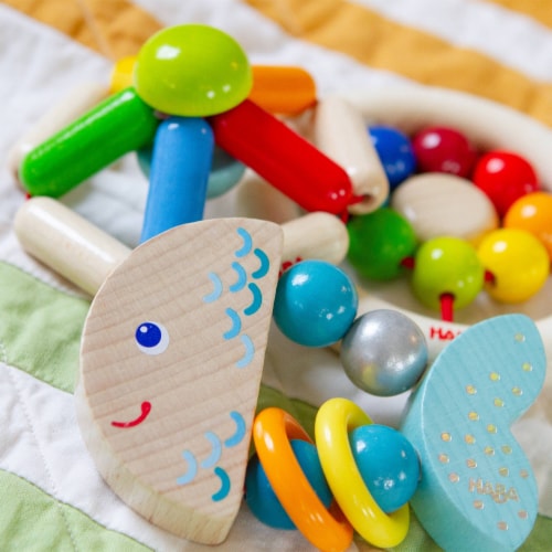 HABA Wooden Clutching Toy Rattlefish (Made in Germany) Perspective: left