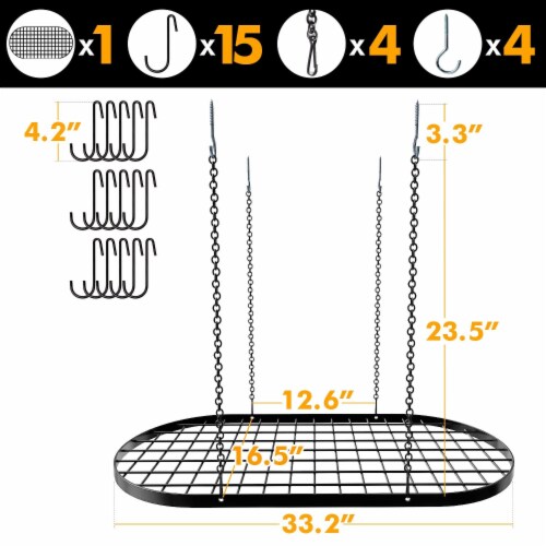 Vdomus 33x17  Pot & Pan Ceiling Rack, Mounted Storage Organizer w/15 Hooks Perspective: left