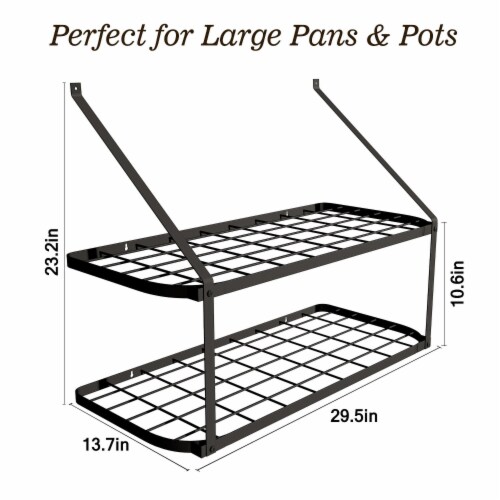 Vdomus Silver 2-Tier Wall Shelf for Pots and Pans Storage Perspective: left