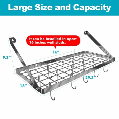 Vdomus Silver Hanging Pot Rack, Wall Mounted Pots & Pans Holder Perspective: left