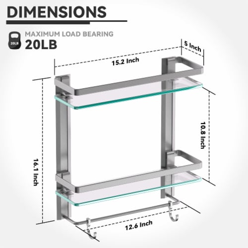 GeekDigg 2 Tier Bathroom Glass Shelf, 8MM Extra Thick 15.2x5, 4D x