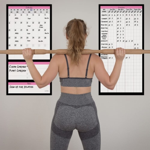 Alpine Choice Dry Erase Pink Workout Planner, Fitness Calendar, Exercises, Goals & Notes Perspective: left