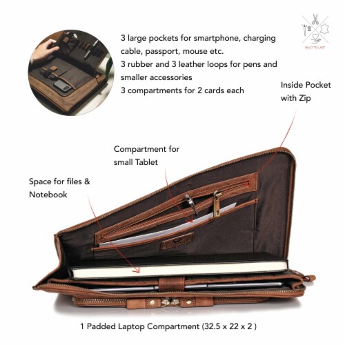 DONBOLSO Vintage Brown Laptop Sleeve London I 13.3-14  Genuine Leather Notebook Briefcase Perspective: left