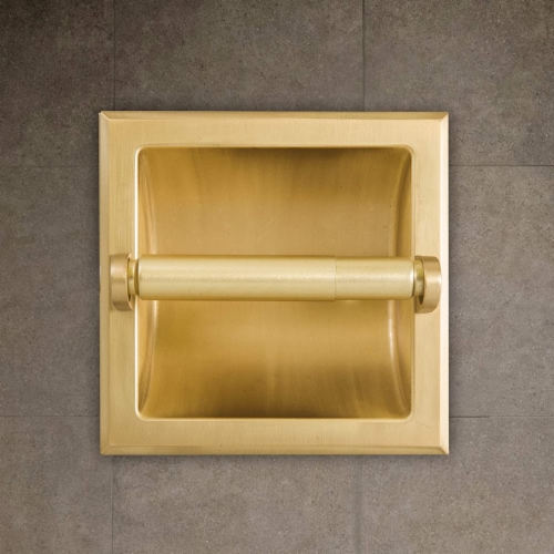 ATAYAL Recessed Toilet Paper Holder, Metal, Easy Installation, Satin Brass Perspective: left