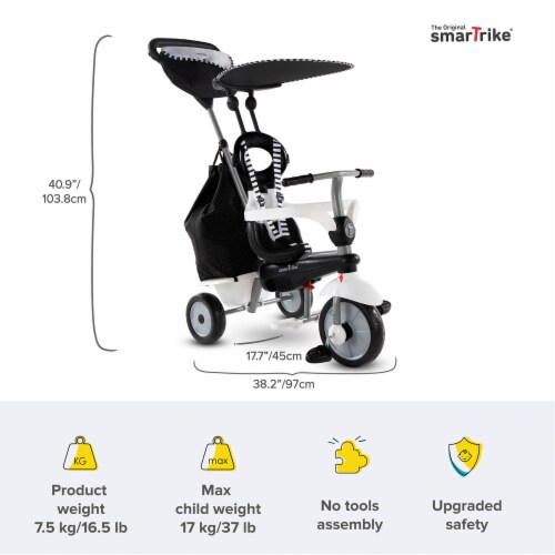 smarTrike Adjustable Vanilla Plus Baby and Toddler Tricycle Push