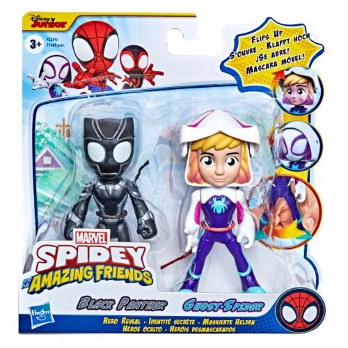 Hasbro Disney Junior Marvel Spidey and His Amazing Friends Hero Reveal Ghost and Black Panther Perspective: left