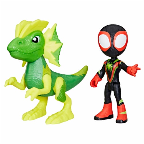 Hasbro Marvel Spidey and His Amazing Friends Dino-Webs Miles Morales & Electrosaurus Figures Perspective: left