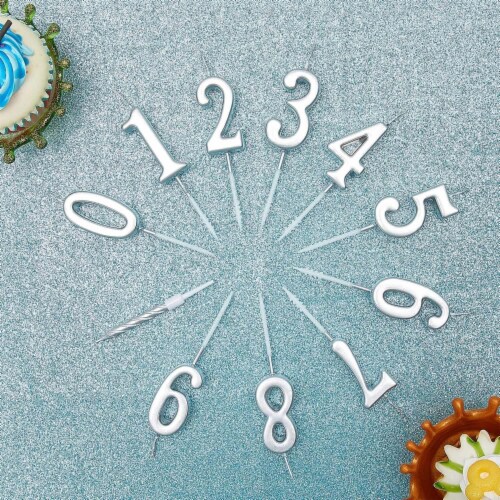 Silver 3 Number Candle Birthday Anniversary Party Cake Decorations Topper Perspective: left