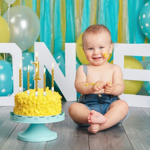 Gold 6 Number Candle Birthday Anniversary Party Cake Decorations Topper Perspective: left