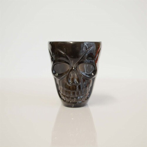 4 Halloween Black Shot Glasses with Spooky 3D Skull Shape Perspective: left