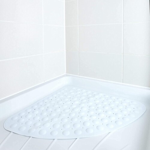 TranquilBeauty Curved White Shower Mat 54x54cm/21x21in | Non-Slip Perspective: left