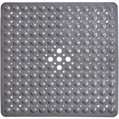 TranquilBeauty Square Solid Grey Shower Mat 53x53cm | Anti-Slip, Machine-Washable Perspective: left