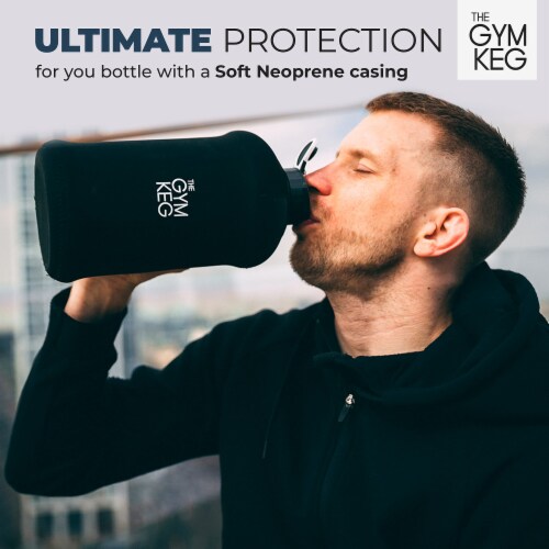 THE GYM KEG Stealth Black 74oz Water Bottle | Half Gallon | Carry Handle Perspective: left