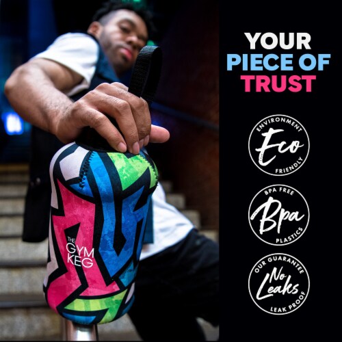 THE GYM KEG NY Rebel Sports Water Bottle | Half Gallon | Carry Handle | Big Jug Perspective: left