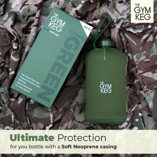 THE GYM KEG Cargo Green Sports Water Bottle | 64oz | Insulated, Ecofriendly & BPA Free Perspective: left