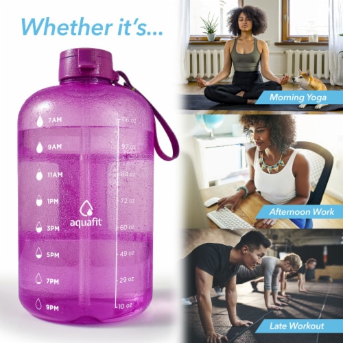 AQUAFIT - Water Bottle with Straw - Motivational Water Bottle, Big Water  Bottle with Time Marker - 1 Gallon, Blue