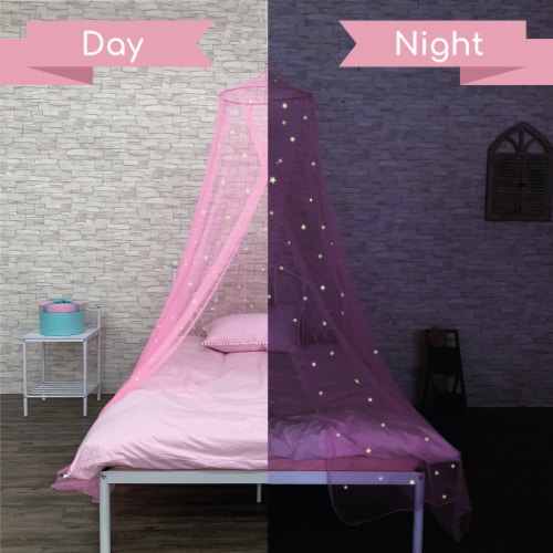 Bed Canopy with Glow in The Dark Stars for Girls, Kids and Babies, Anti Mosquito Net Cover Perspective: left