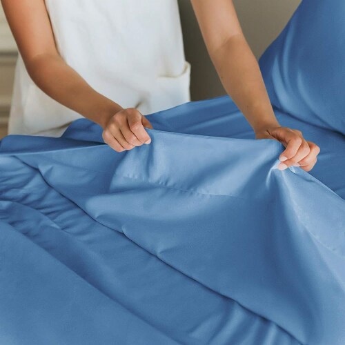 CGK Linens 4 Piece Microfiber Sheet Set - Queen - Denim Blue Perspective: left