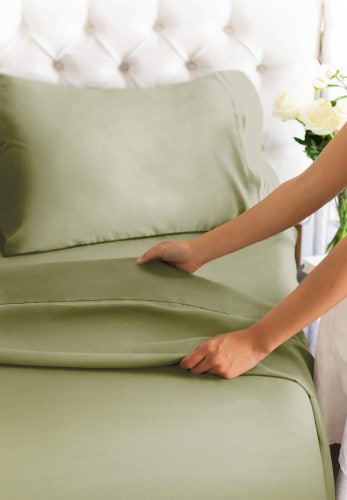 CGK Linens 4 Piece 100% Cotton 400 Thread Count Sheet Set - Full - Sage Green Perspective: left