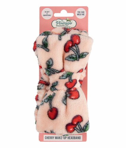 The Vintage Cosmetic Company Pink & Red Cherry Print Make Up Headband Perspective: left