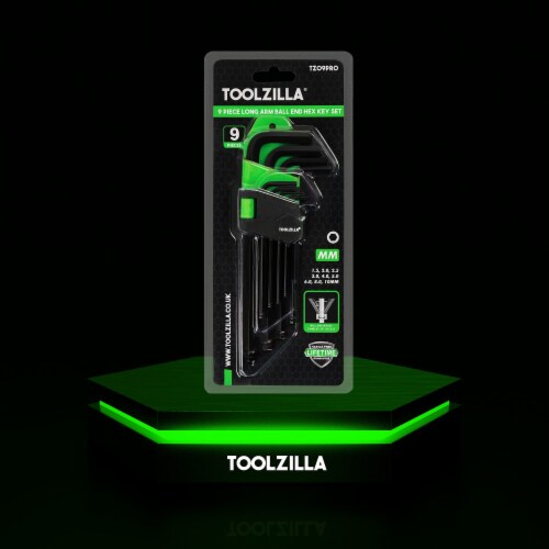 TOOLZILLA 9 Piece Allen Key Set - Advanced Ball End Design & Precision Machined Tips Perspective: left