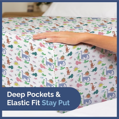 CGK Linens Kids 4 Piece Microfiber Sheet Set - Queen - Dinosaurs Perspective: left
