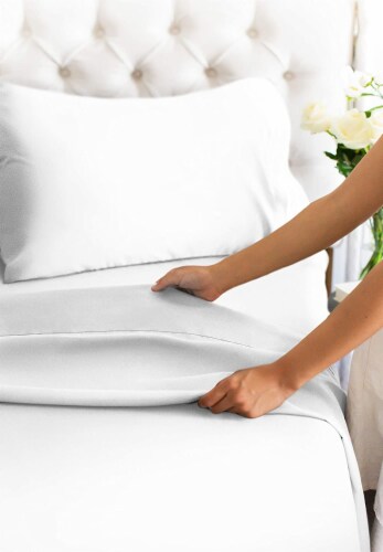 CGK Linens Cotton Fitted Sheet 18 - 24 Inch Extra Deep Pocket - King - White Perspective: left