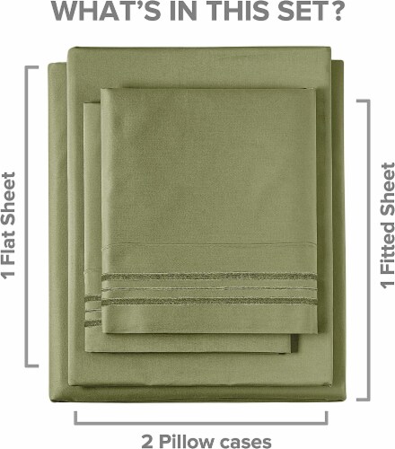 CGK Linens 21 Inch 400 Thread Count 100% Cotton King 3 Piece Sheet Set - Sage Green Perspective: left