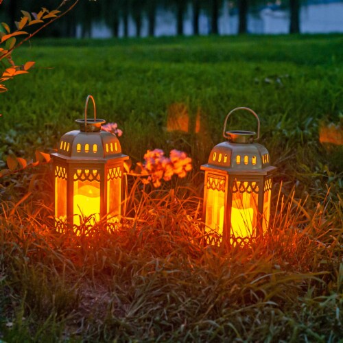 SteadyDoggie 2Pk Green Solar Lanterns Flickering Candle LEDs