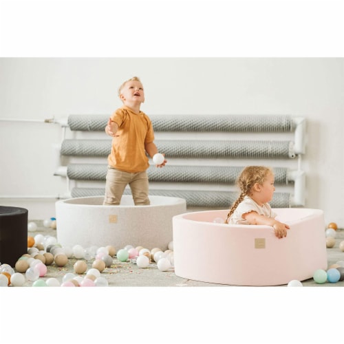 MeowBaby Round 35 x 11.5 Baby Foam Ball Pit w/ 200 Balls, Baby Blue/Transparent Perspective: left