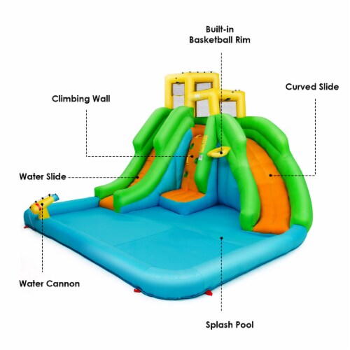 Inflatable Water Park Bounce House w/Climbing Wall Two Slides and