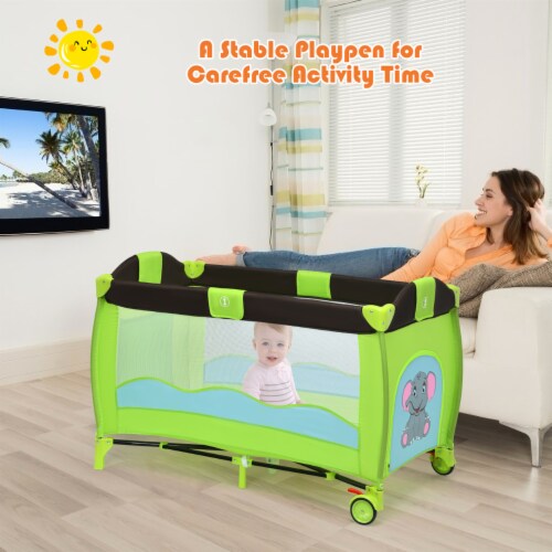 New Green Baby Crib Playpen Playard Pack Travel Infant Bed Foldable, 1