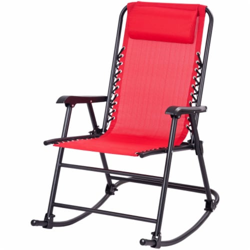 Costway Folding Zero Gravity Rocking Chair Rocker Porch Outdoor Patio Headrest Red Perspective: left