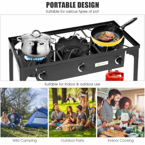 Goplus Portable Propane 225,000-BTU 3 Burner Gas Cooker Outdoor Camp Stove BBQ Perspective: left