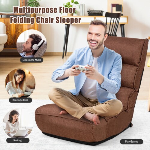 14-Position Adjustable Cushioned Floor Chair Coffee